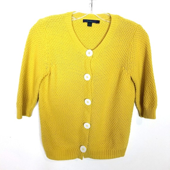 Boden Sweaters - Boden Cotton Knit Short Sleeve Snap Cardigan Sweater Sz 8 Yellow Retro Classic